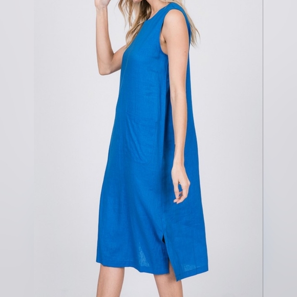 #36 SALE 🛑28 S,M,L FINAL PRICE Linen Blend Front Pockets Sleeveless Midi Dress - Picture 10 of 14